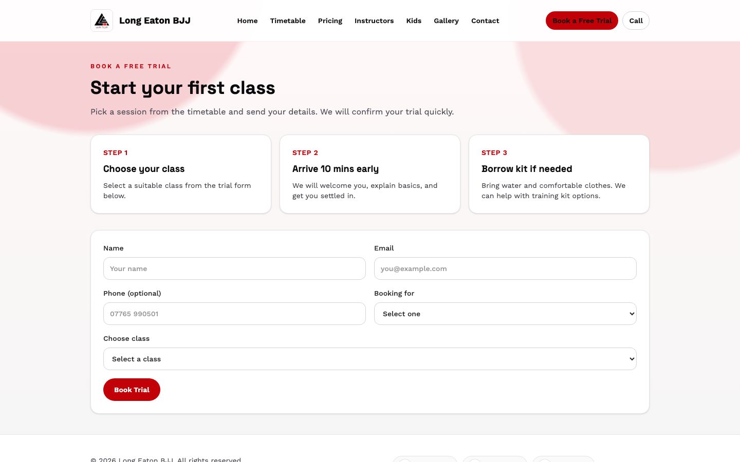 Long Eaton BJJ free trial page